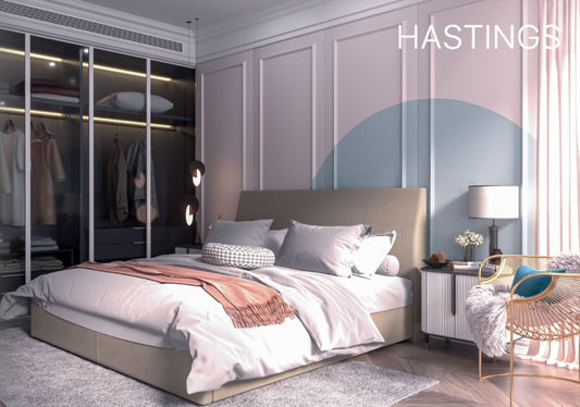 Hastings complete upholstered bed available in all sizes