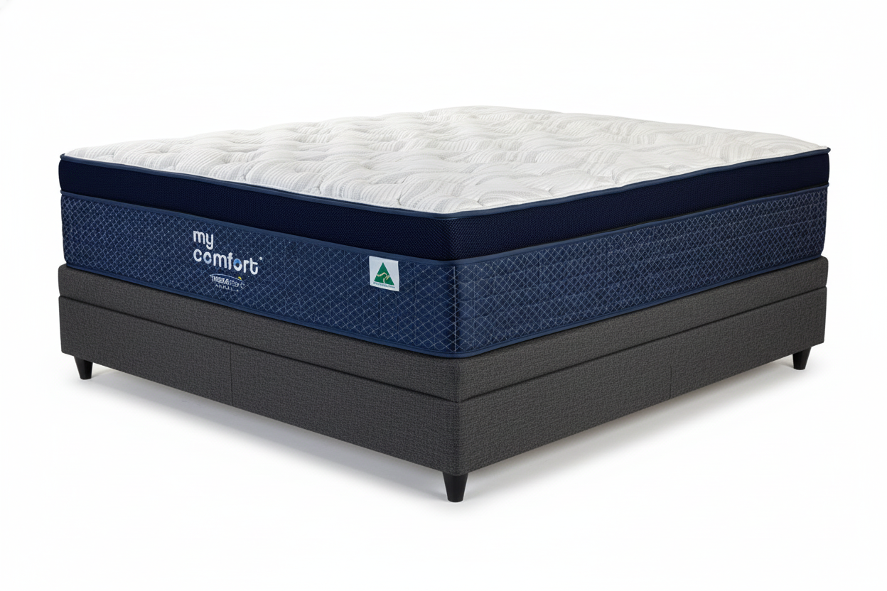 Therapedic Comfort Adjustable mattress on dark grey upholstered base